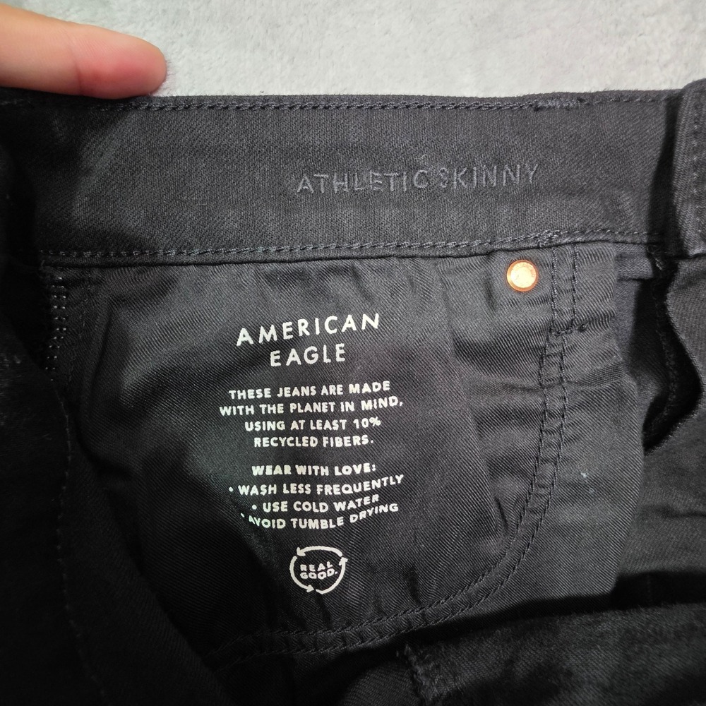 American Eagle Athletic Skinny Distressed Black Jeans Mens 33x32 - Picture 6 of 9